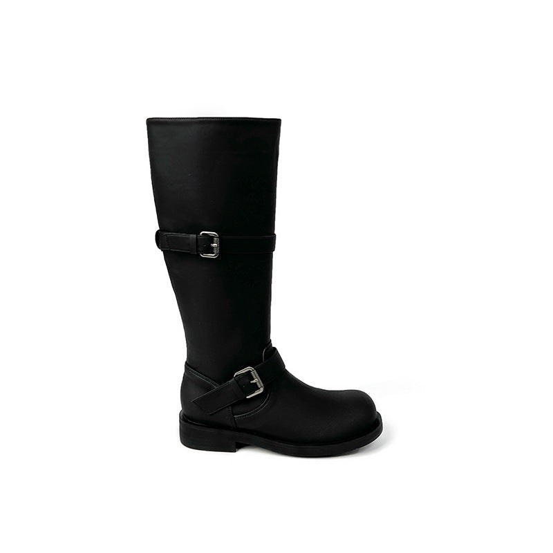 Women's Cowboy High Leg Platform Martin Chunky Women's Leather Boots