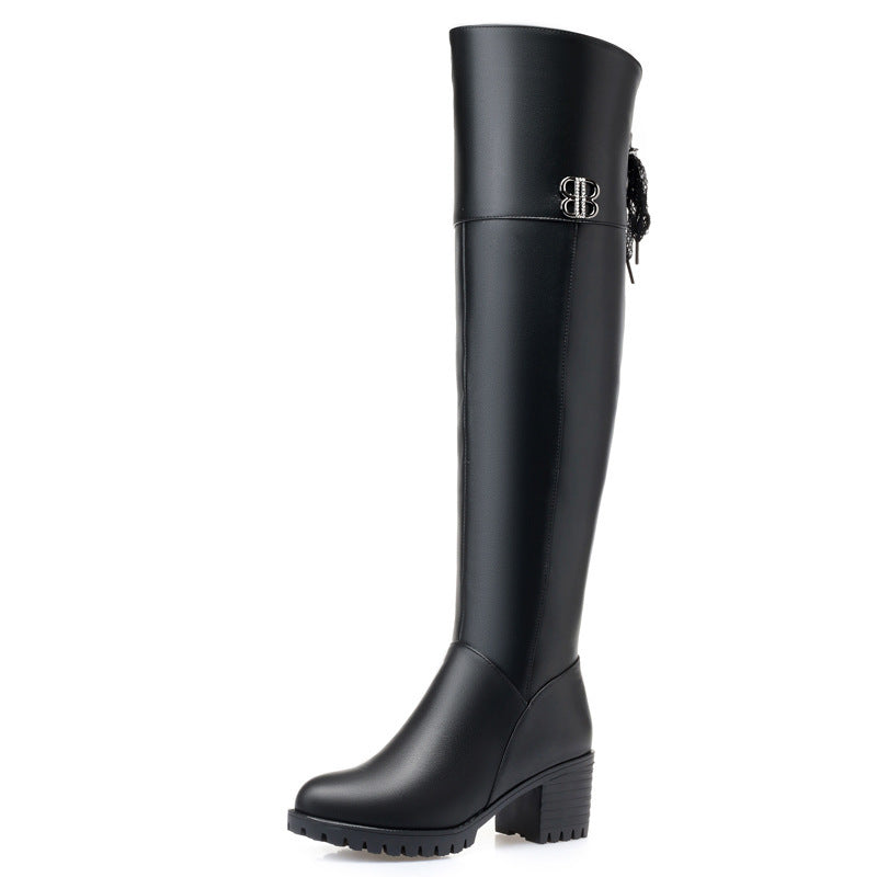 Women's The Knee Fleece-lined Winter Mid High Wool Heels
