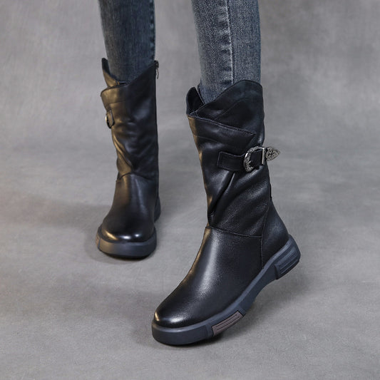 Women's Flat Riding Retro V Cut Side Zipper Slimming Boots