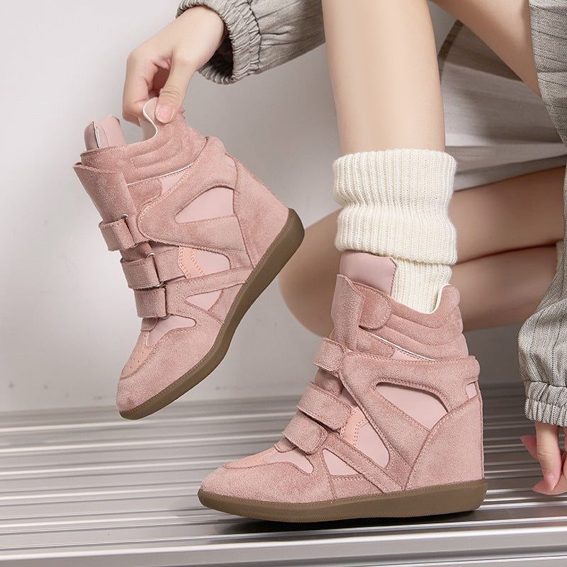 Women's Increasing Insole Velcro Platform Ankle Matte Women's Leather Boots