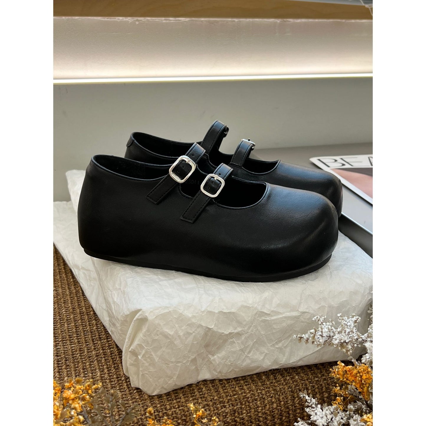 Women's Retro Strap Mary Jane Spring Genuine Gentle Height Increasing Loafers
