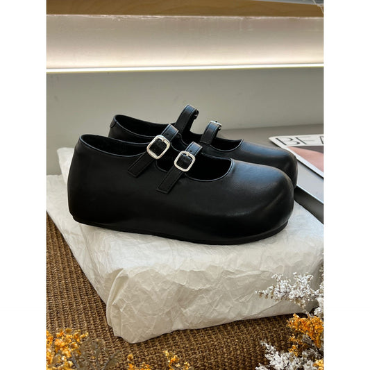 Women's Retro Strap Mary Jane Spring Genuine Gentle Height Increasing Loafers