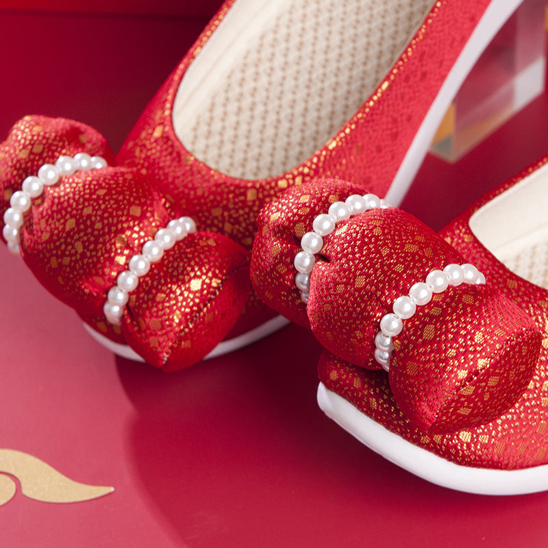 Children's Style Bow Elegant Pearl Cloud Head Casual Shoes