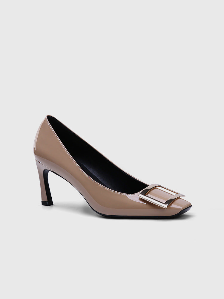 Women's Square Toe Buckle High Metal Workplace Women's Fashion Shoes