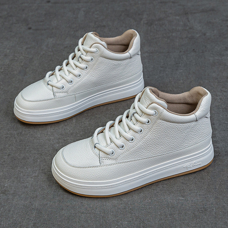 Cowhide High Top White Flat Soft Bottom Plus Veet Warm Heels