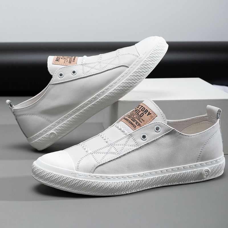 Men's Fashion White Breathable Trendy Versatile Leather Shoes