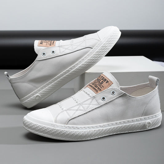 Men's Fashion White Breathable Trendy Versatile Leather Shoes