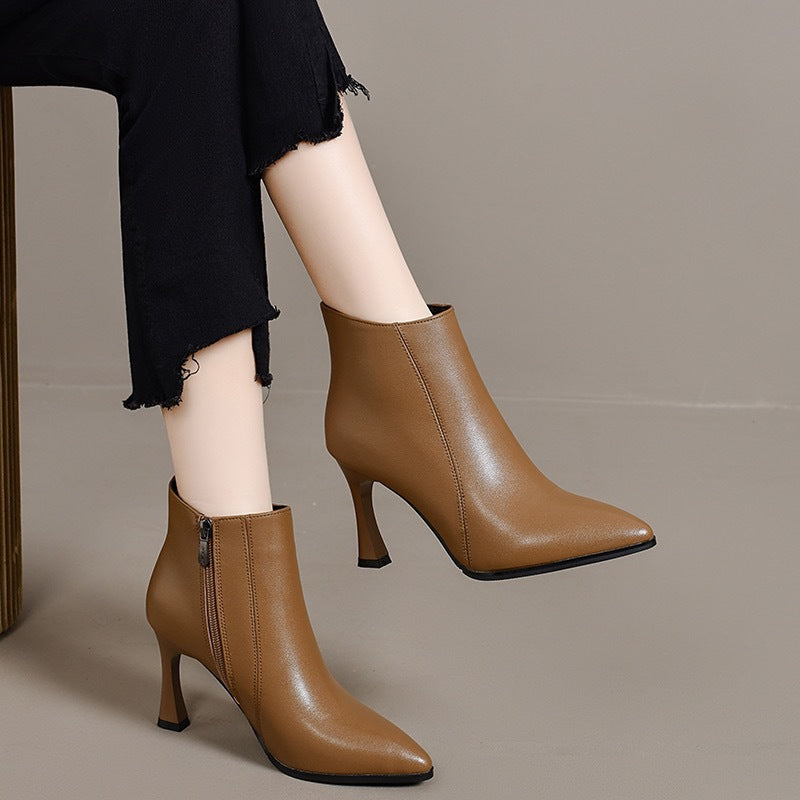 Women's Stiletto High Short Winter Fashion Plush Women's Leather Boots