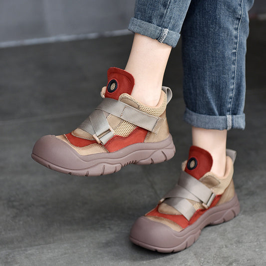 Women's Top Layer Cowhide Magic Stick Versatile Sports Casual Shoes