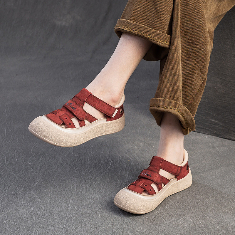 Women's Retro Comfort Breathable Full Grain Cowhide Sports Flat Sandals