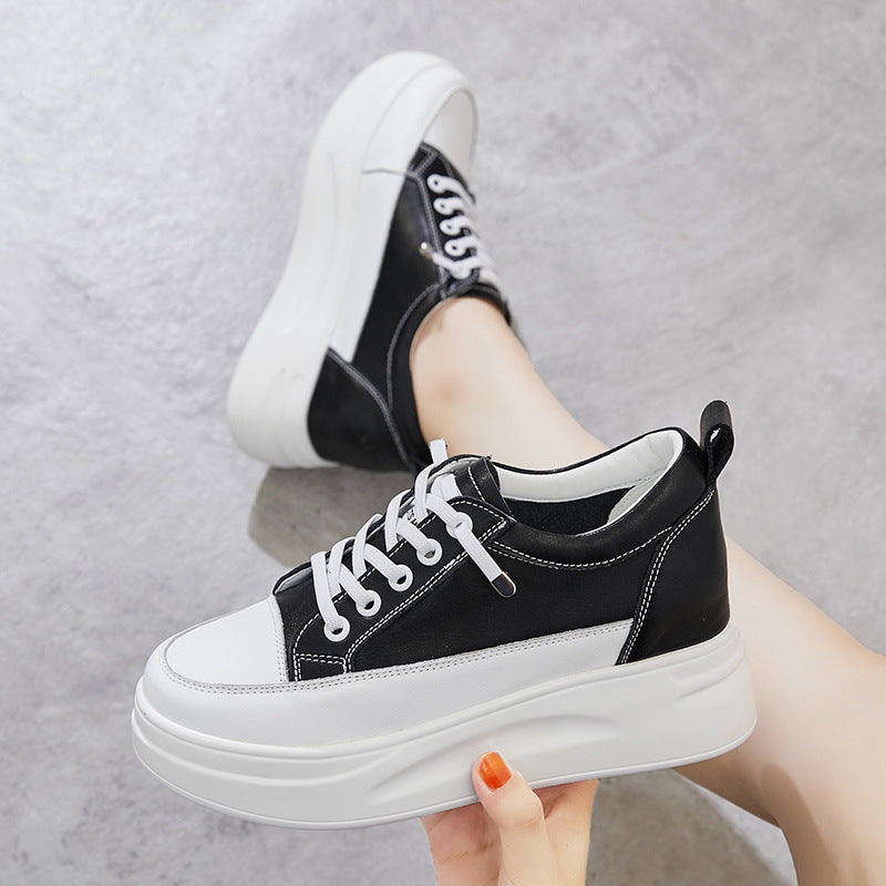 Women's White Muffin Height Increasing Insole Mesh Sneakers