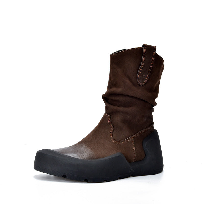 Design Retro Handmade Genuine Thick Bottom Female Closed Boots