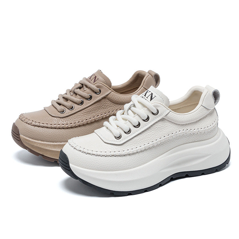 Women's Layer Cowhide Muffin Thick Genuine Retro Bottom Sports Show Feet Women's Casual Shoes