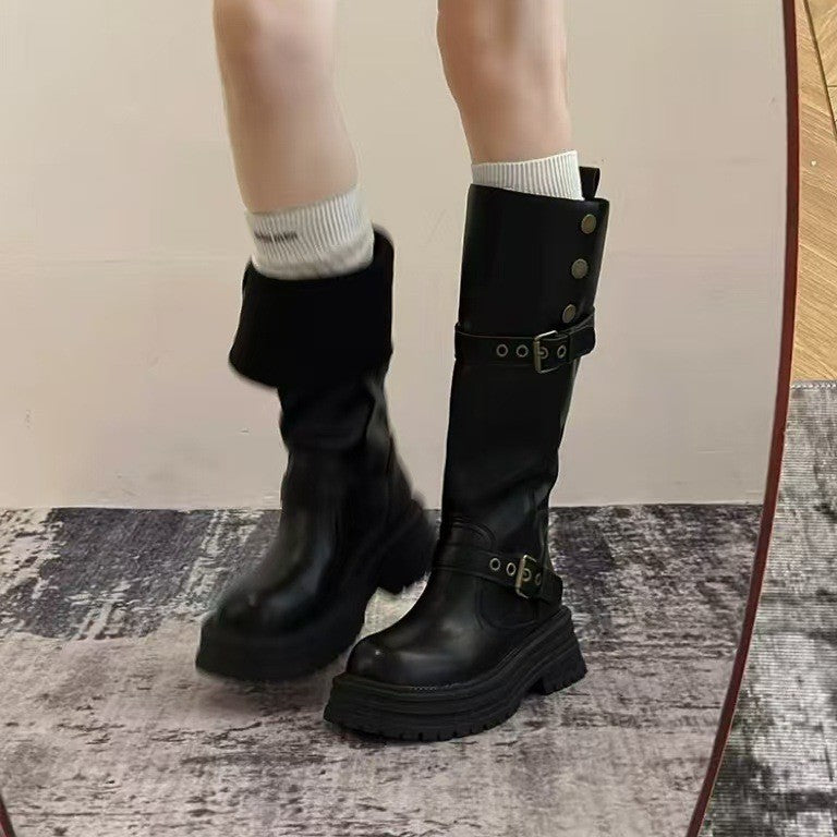 Women's Version Genuine Platform Vintage Fleece-lined Tall Women's Leather Boots