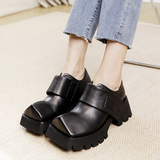Women's Square Toe Platform Autumn Vintage Genuine Four Women's Casual Shoes