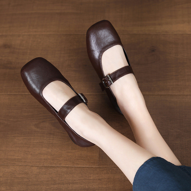 Authentic Square Toe Retro Flat French Style Temperament Commuting Women's Casual Shoes