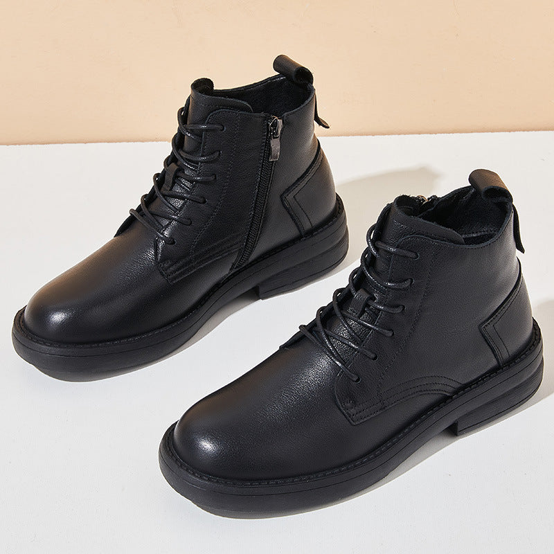 Women's Fleece-lined Martin British Style Genuine Ankle Boots