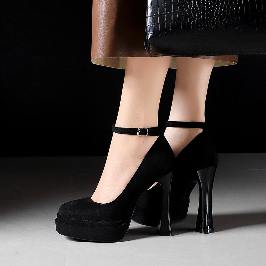 Women's Waterproof Platform High Female Chunky Low-cut Suede Pumps Women's Fashion Shoes