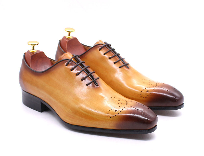 Men's Hand-rub Color Genuine Pointed Toe Business Leather Shoes