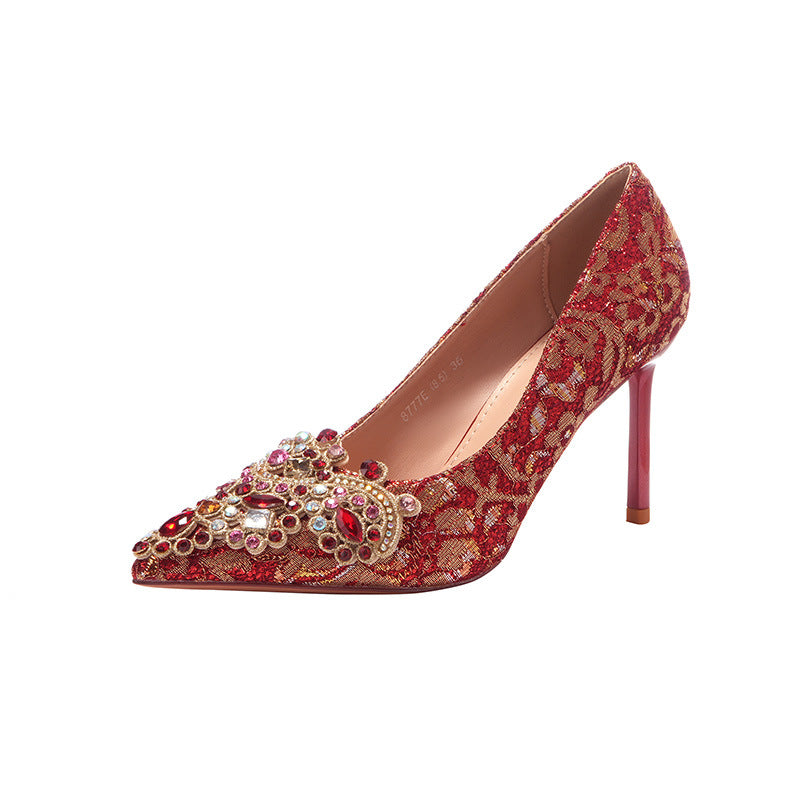 Stiletto Satin Golden Edge Wedding Bridesmaid Women's Fashion Shoes