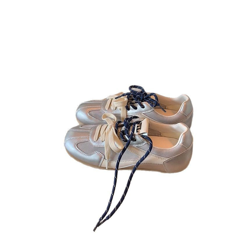 Grape Mom Retro Mandarin Duck Lace Stitching Mesh Height Increasing Women's Sports Shoes