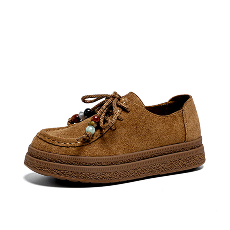 Women's Vintage Beaded Leisure Shallow Mouth Kangaroo Pumps Women's Casual Shoes