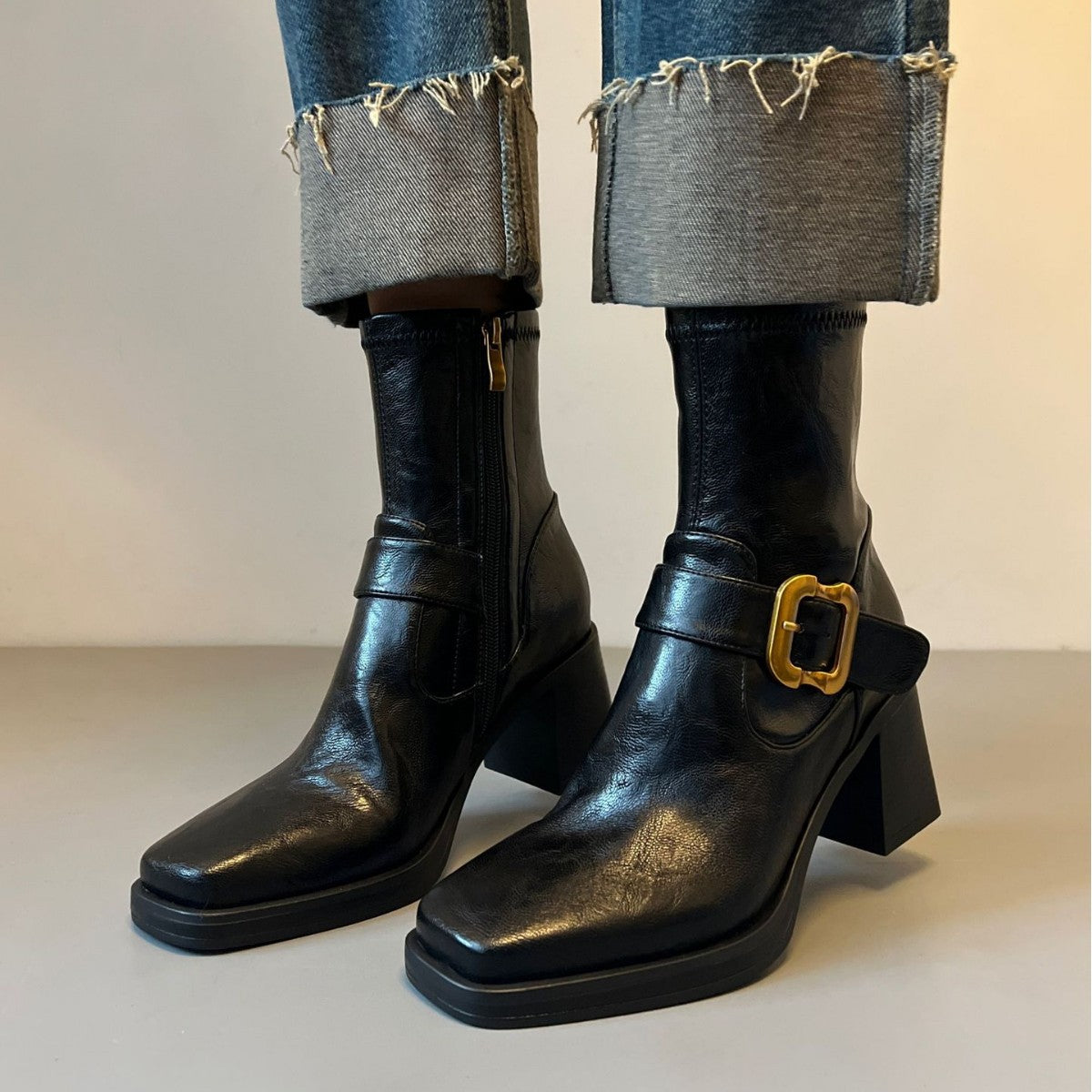 Women's Elegance High Square Toe Booties Soft Waterproof Platform Thick Increased Boots