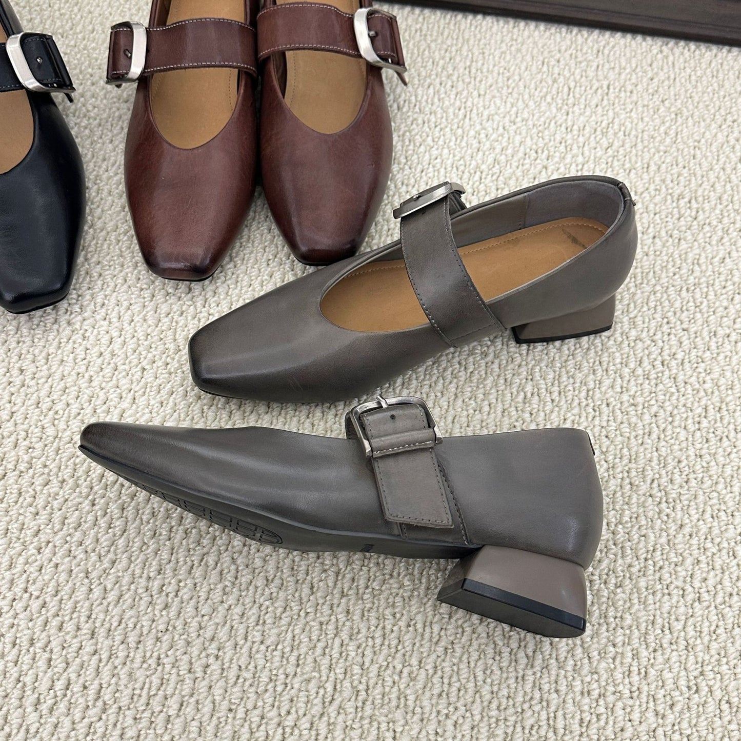 Horse French Style Mary Jane Spring Square Toe Vintage Leather Shoes