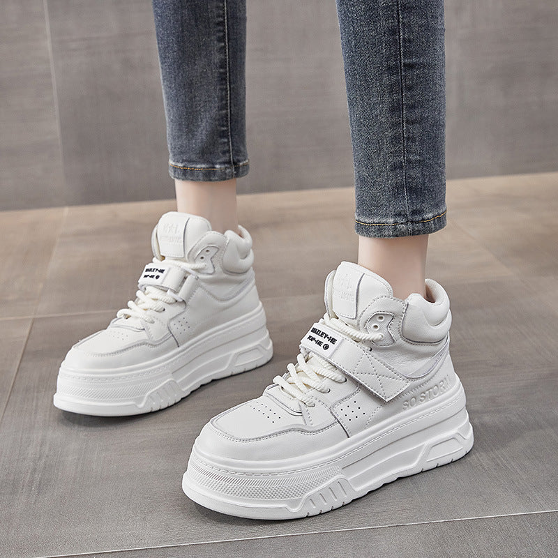 Women's White Trendy High Top Wild Platform Women's Casual Shoes