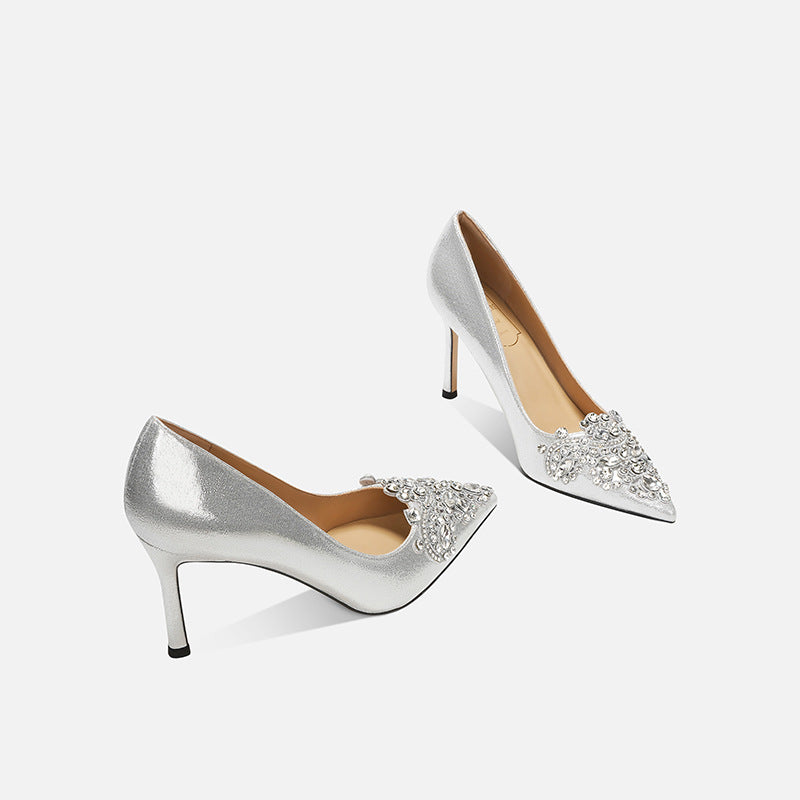 High-grade Wedding High Golden Main Bride Crystal Heels