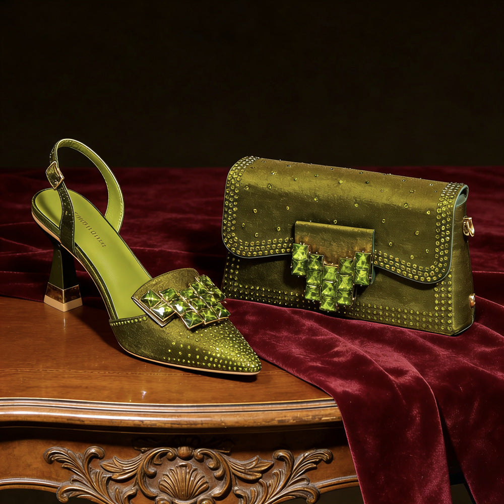 Women's Toe Bag Set Sets Exquisite Drill Buckle Matching Artificial Silk Women's Fashion Shoes