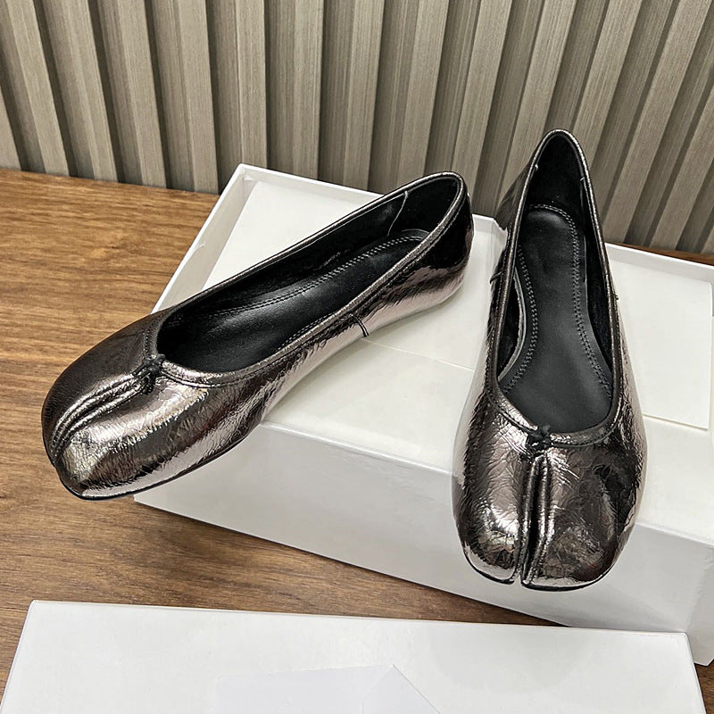High Version Genuine Sheep Skin Split Toe Flat Ballet Loafers
