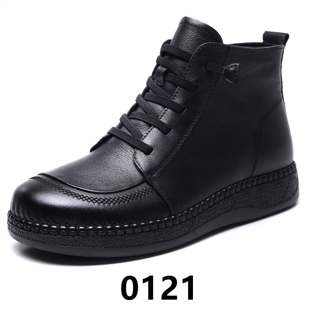 Women's Popular Winter Flat Western Style Middle Length Cotton Tube Real Boots