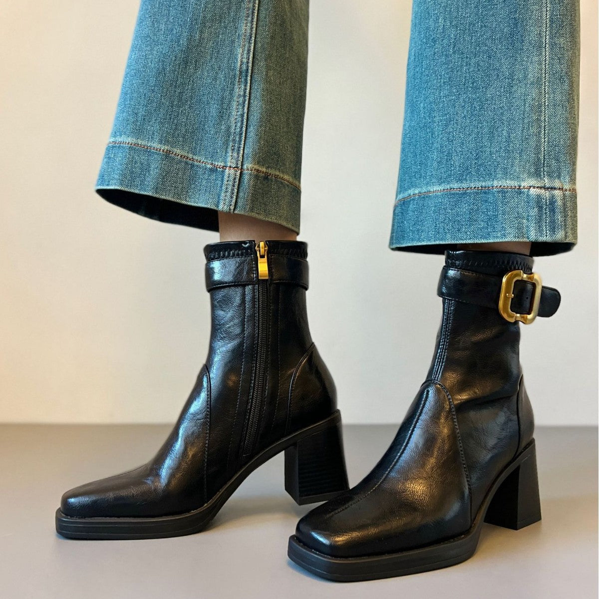 Women's Bottom Square Toe High Short Light Luxury Thick Thin Soft Heels