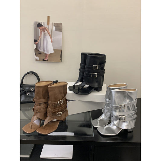 Women's Niche Design Knight Square Toe Chunky Sandals