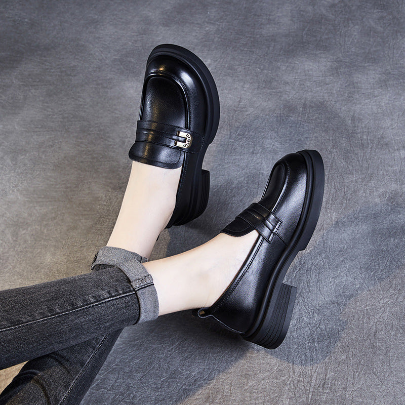 Fashion Genuine Platform Round Head British Leather Shoes