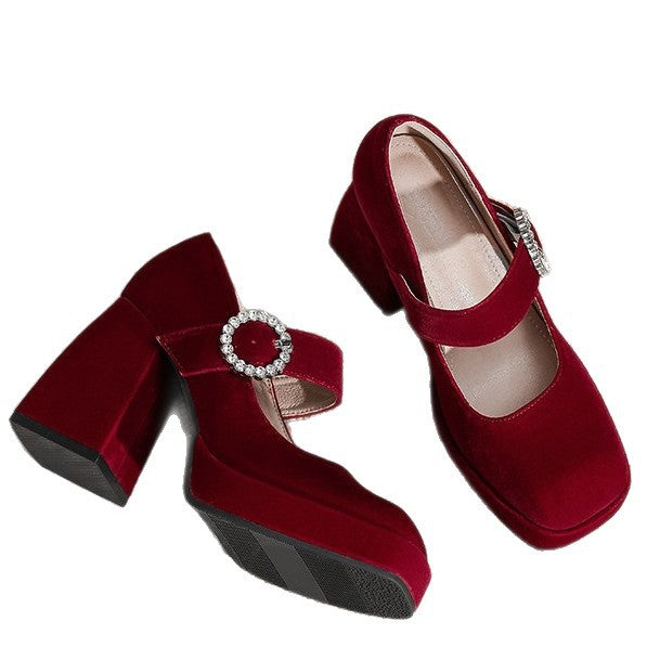 Women's Chunky Mary Jane Wedding Rhinestones Strap Women's Fashion Shoes