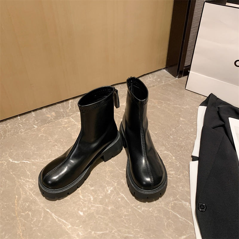 Women's British Style Martin Elastic Mid Brown Boots