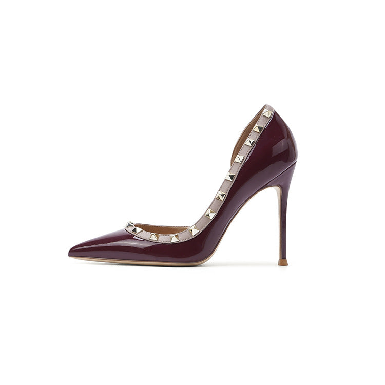 Women's Black Rivet High Stiletto Sexy Side Empty Shallow Women's Fashion Shoes