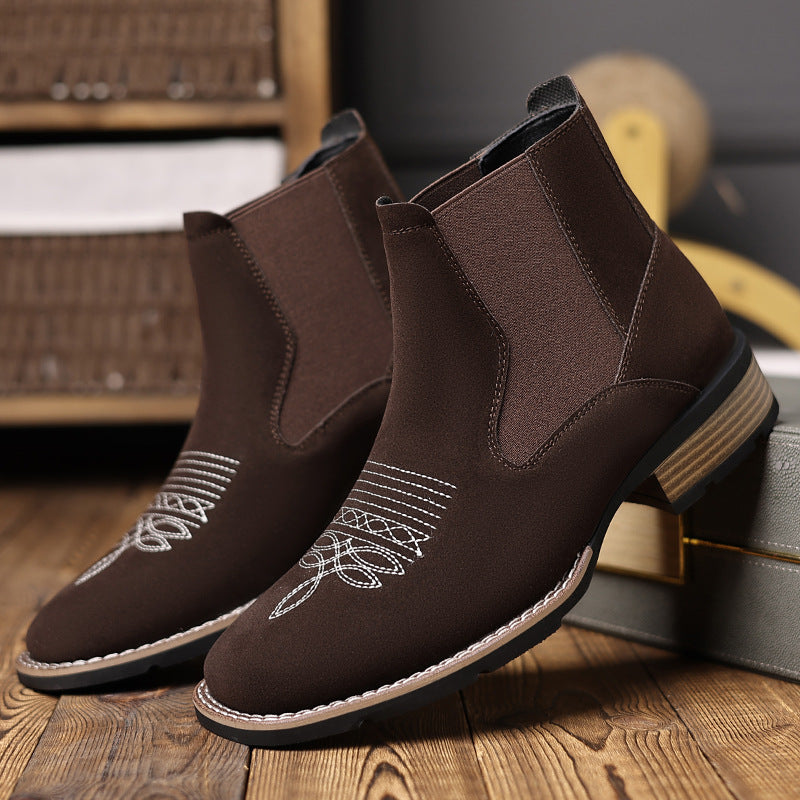 Men's Creative Embroidered Slip-on Chelsea Martin Boots