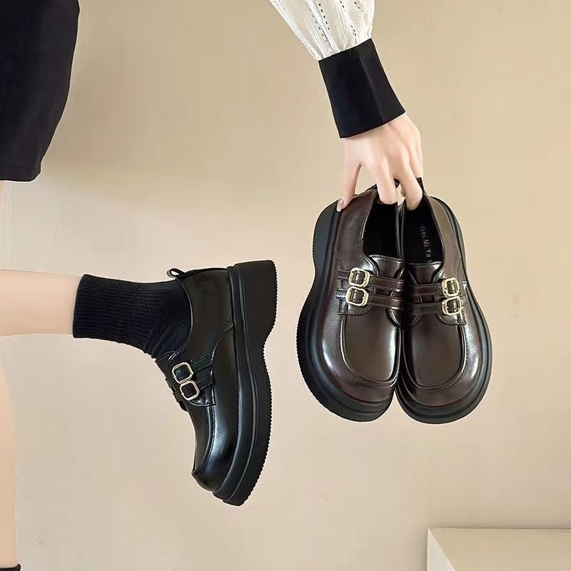 Women's Round Toe Soft Bottom British Style Thick Slip-on Loafers