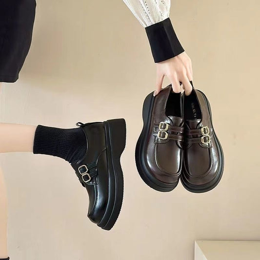 Women's Round Toe Soft Bottom British Style Thick Slip-on Loafers