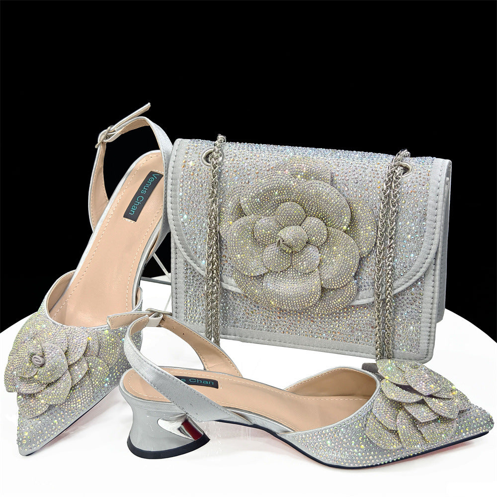 Women's Shoulder Bag Flower Decoration Bags Suite Men's Shoes