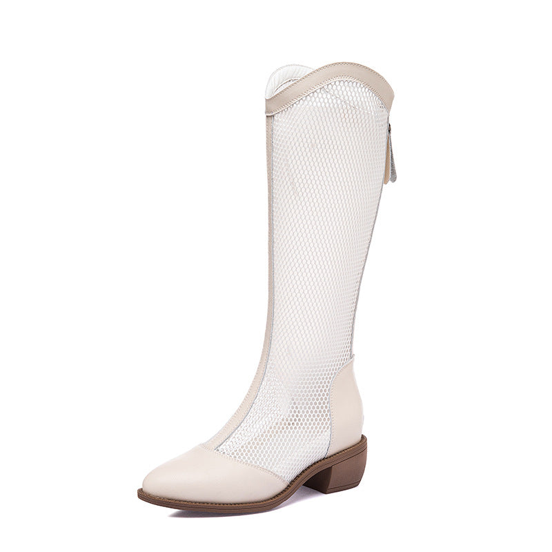 Women's Small Height Increasing Insole Genuine Mesh Women's Leather Boots