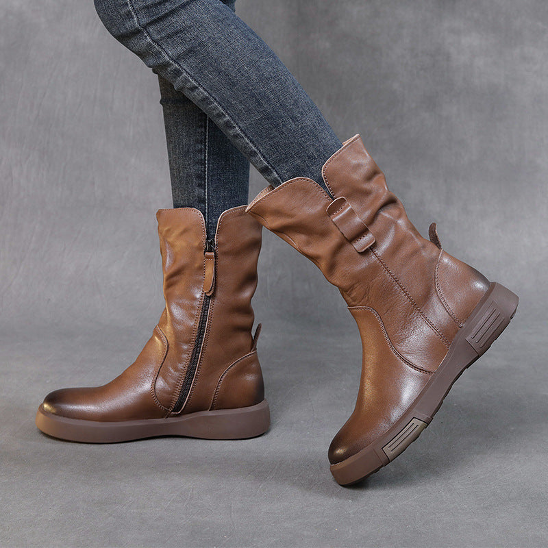 Women's Western Martin Flat First Layer Cowhide Retro Women's Leather Boots