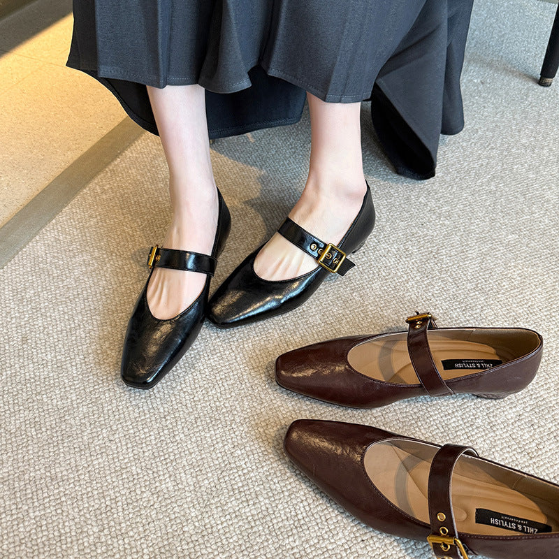 French Retro Buckle Daily Commuter Female Plus Women's Shoes