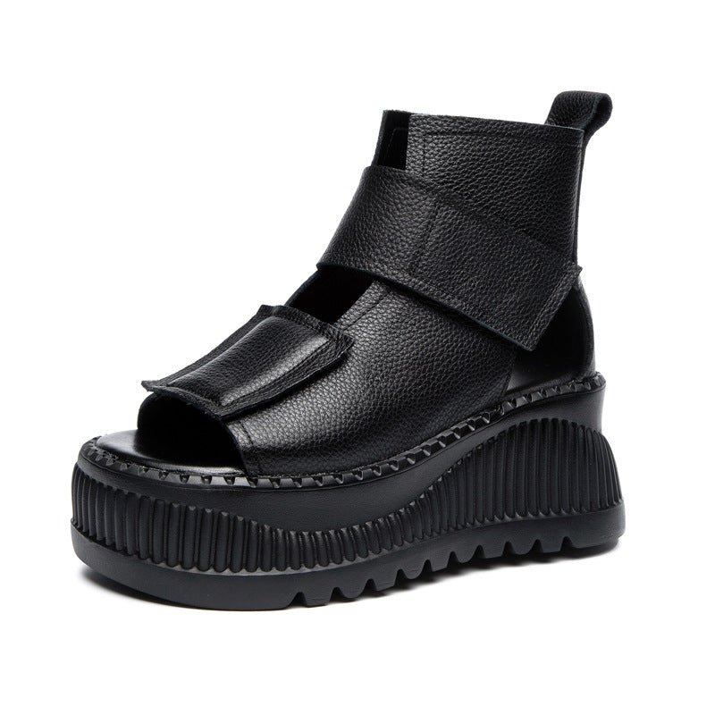 Women's Small Height Increasing Peep Toe Genuine Platform Sandals