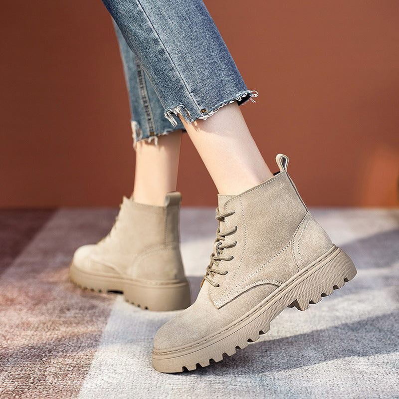 Women's Genuine British Style Mid Martin Flat Boots
