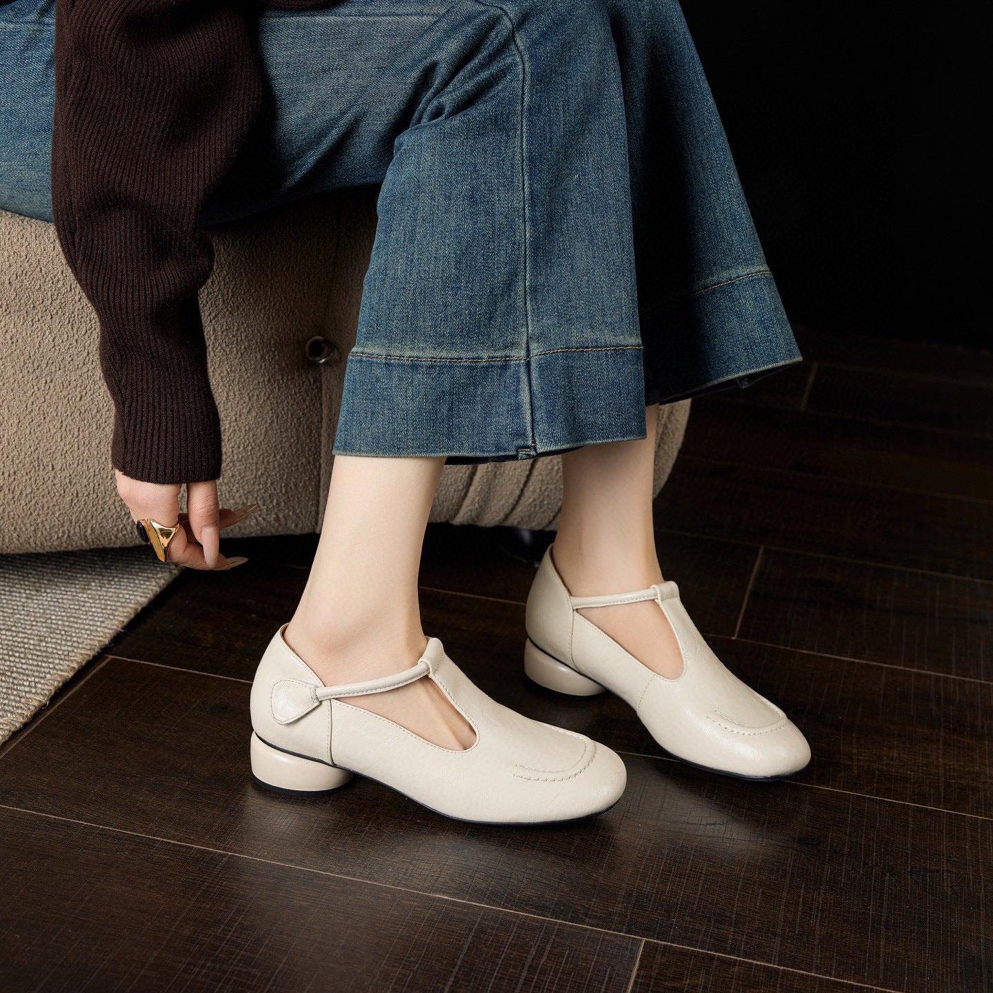Women's Toe Mary Jane French Retro Low Flat Extra Large Small Loafers