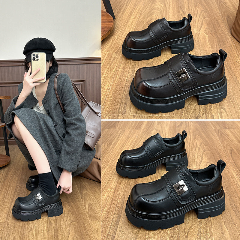 Spring Thick Bottom Increased Chunky British Velcro Loafers